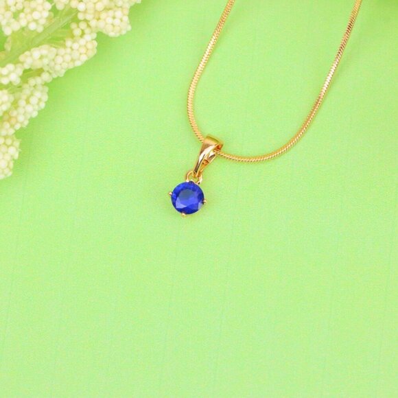 "Tiny Blue Stone Pendant in Gold Plated Brass – Elegant Minimal Detail, XPPT1762 - Picture 11 of 14